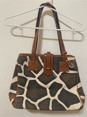 Dooney & Bourke Brown and Cream Giraffe-Print Shoulder project bag